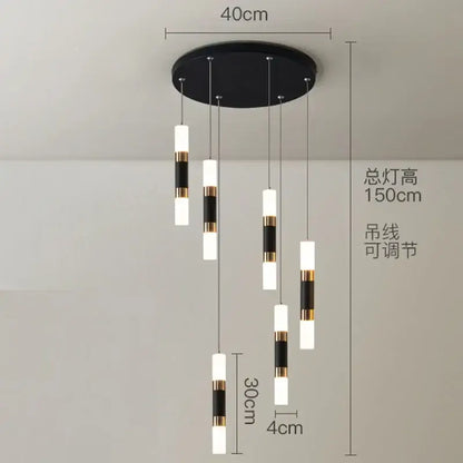 Modern black and gold crystal led chandelier pendant light with adjustable cords for elegant staircases decorbites crystal led