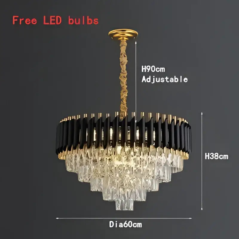 Gold-toned adjustable pendant chandelier with black and clear crystal tiers for modern dining room decorbites crystal led