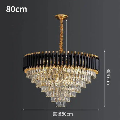 Modern black and gold crystal led pendant chandelier with 80cm diameter and clear prism tiers for living room decorbites crystal led