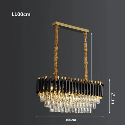 Modern black and gold crystal led pendant chandelier with twisted chains and crystal prisms for living room decorbites crystal led