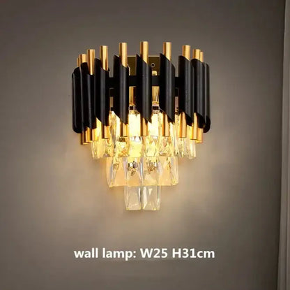 Modern black and gold pendant chandelier with crystal led rods and cascading droplets for living room decorbites crystal led