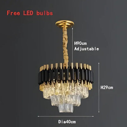 Gold-toned pendant light with black and clear crystal led tiers modern decorbites crystal led pendant for dining room