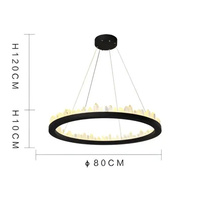 Modern black and gold crystal led pendant lights featuring a circular LED chandelier with cityscape silhouette design