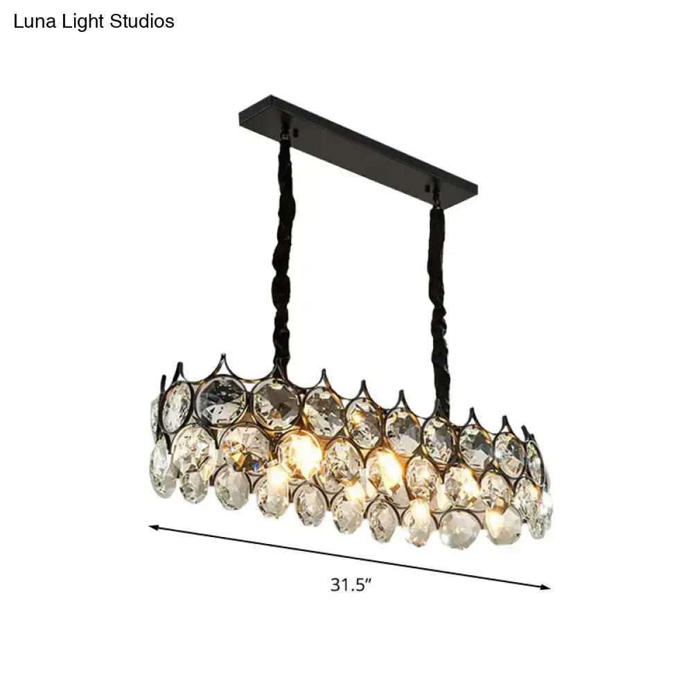 Modern black pendant lighting fixture with crystal prism shade and twisted cords for dining room illumination