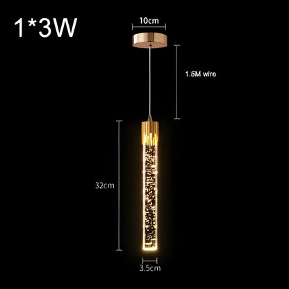 Modern black and gold crystal rod pendant light with gold-toned cylindrical design and sparkling internal led lights 32cm length