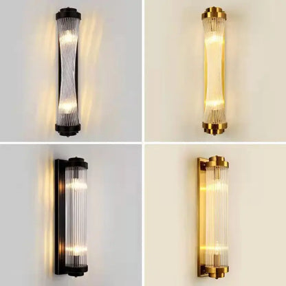 Modern black and gold crystal wall lamp with vertical glass prisms for bedroom and living room use
