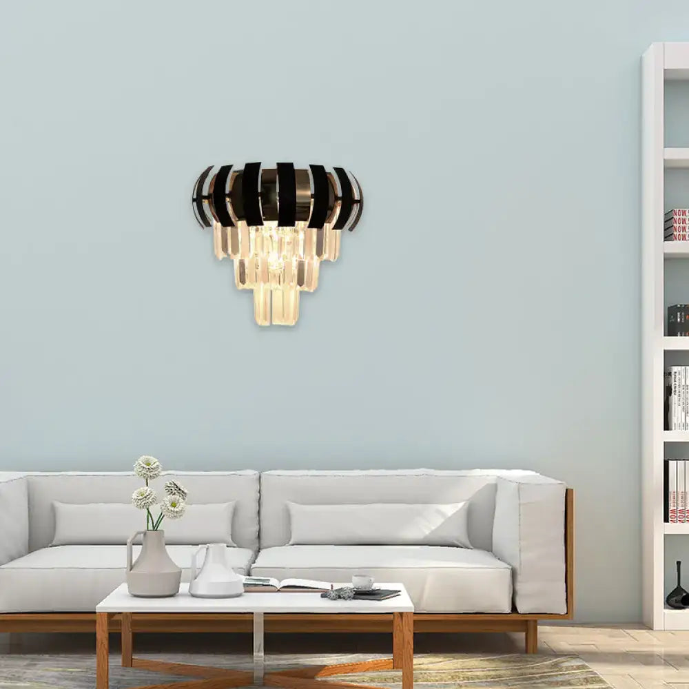 Modern black and gold metallic wall sconce with cascading crystal tiers e12 e14 wall light for corridor use