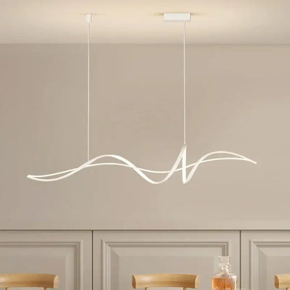 Modern black and gold curved pendant light with sleek white LED wave design, dimmable versions and adjustable color temperature