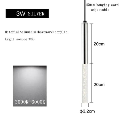 Silver cylindrical pendant light with aluminum and acrylic design and adjustable 150cm cord for kitchen island decorbites black cylinder pendant