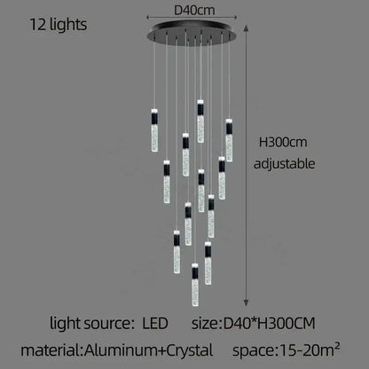 Modern black and clear crystal decorbites cylindrical crystal chandelier with 12 led lights for living room decor
