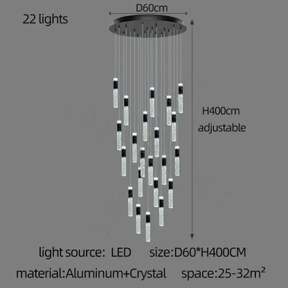 Modern black and clear decorbites cylindrical crystal chandelier with 22 led lights and aluminum base for living room decor