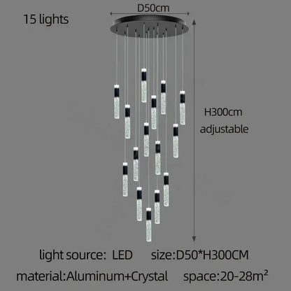 Modern black and clear decorbites cylindrical crystal chandelier with 15 led lights for living room decor