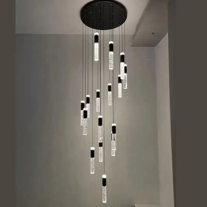 Modern black and gold decorbites cylindrical crystal chandelier with multiple hanging led lights for living room decor