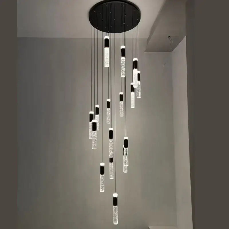 Modern black and gold decorbites cylindrical crystal chandelier with multiple hanging led lights for living room decor