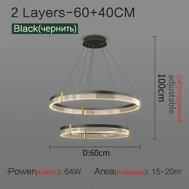 Modern black and gold decorbites circle chandelier with two-layer led design and adjustable height for dining rooms