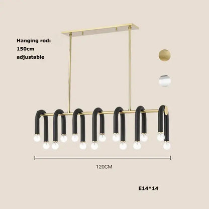 Modern black and brass dimmable led chandelier with 14 exposed bulbs for living room decorbites black aluminum tube light