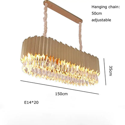 Gold-toned rectangular ceiling chandelier with cascading crystal droplets and braided rope, decorbites crystal dimmable led round style