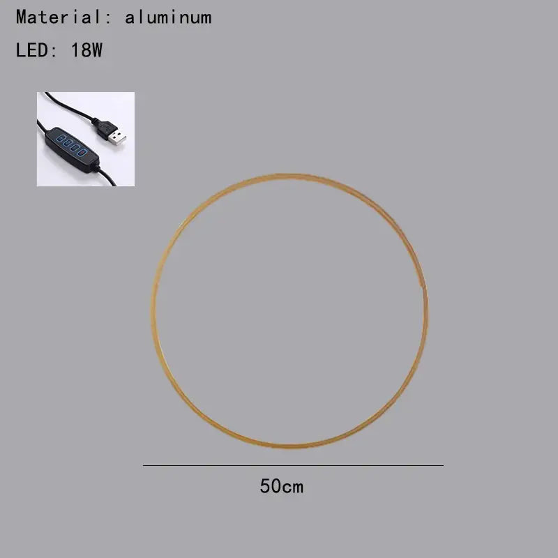 Modern black and gold dimmable wall lamp with 50cm aluminum led light hoop and usb-powered controller for living room decorbites dimmable black gold