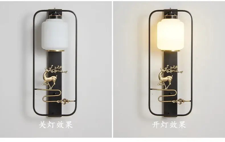 Modern black metal wall lights with frosted glass and gold-toned decorbites elk decor wall sconce for living room