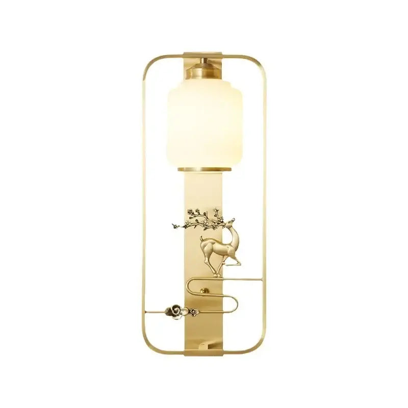 Modern black and gold elk decor wall rectangular sconce with gold-toned frosted glass shade and ornate deer motif wall lights
