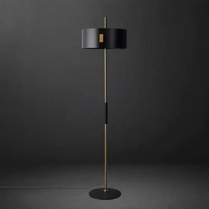 Black metal e27 floor lamp with gold accent shade and slender brass pole for modern living room decorbites black metal