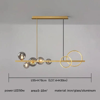 Modern black and gold glass ball led chandelier with spherical glass globes and intersecting rings for dining room decorbites glass ball gold black