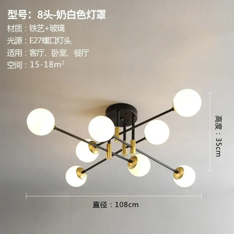 Modern black and gold glass ball led chandelier with eight frosted white globes for living room decorbites glass ball decor