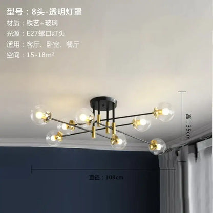 Modern black and gold glass ball led chandelier with eight clear glass globes and iron base for living room decorbites glass ball