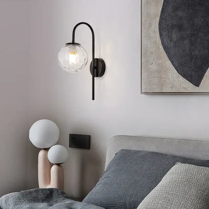 Modern black metal wall sconce with faceted clear glass globe decorbites glass ball led for bedroom decor