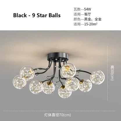 Modern black metal ceiling light with nine clear glass bubble ball bulbs featuring sparkling led lights for living room decorbites glass bubble