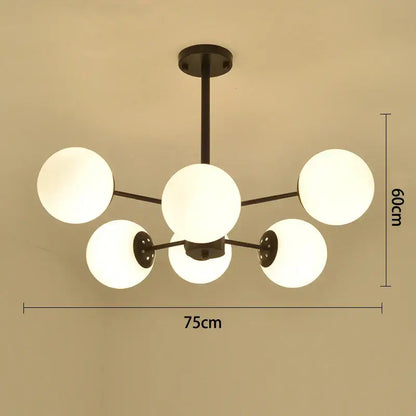 Modern black gold glass pendant light with five frosted white spherical shades for living room decorbites black gold
