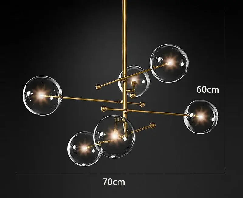 Modern black gold glass led chandelier with brass finish and clear glass globe bulbs in geometric decorbites black gold design