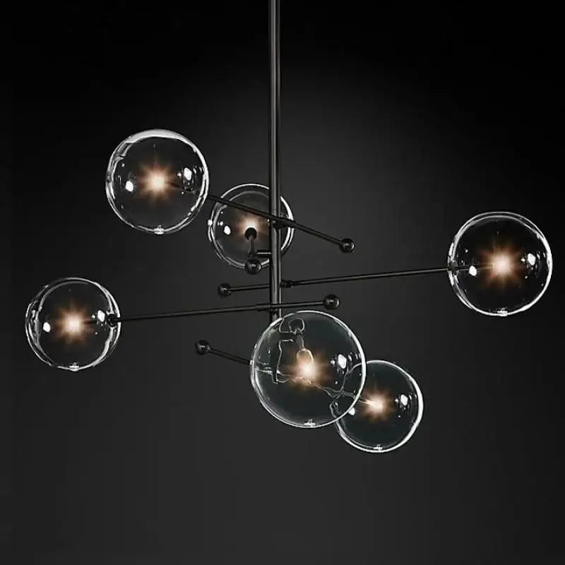 Modern black gold glass led chandelier with clear glass globe shades for living room decorbites black gold style