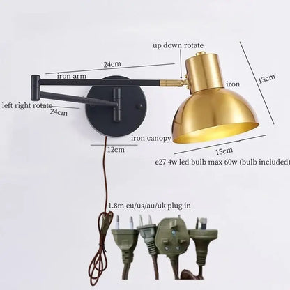 Modern black and gold decorbites iron art led wall lamp with adjustable brass and iron sconce for flexible lighting