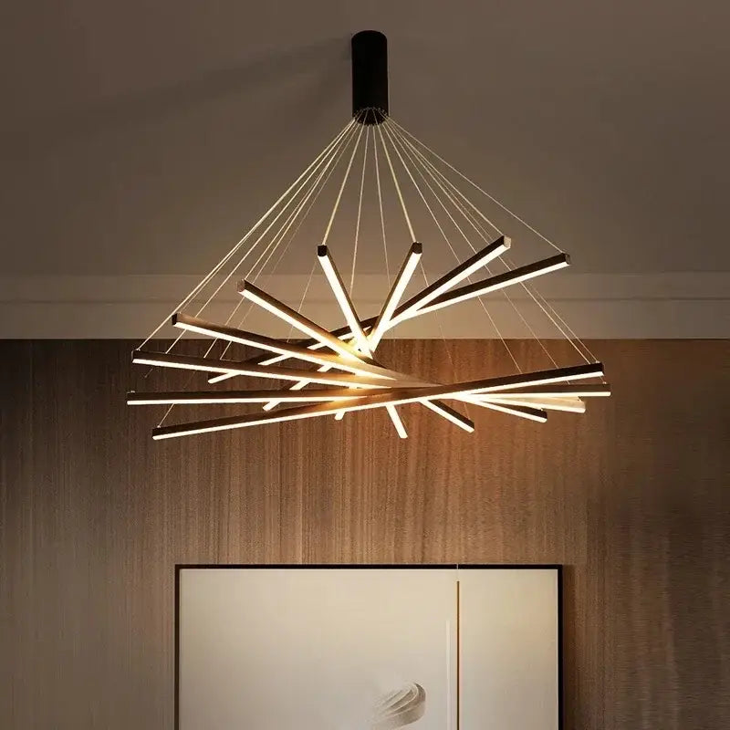 Modern black and gold led black ceiling chandelier with sleek geometric bars for dining room decorbites led black lighting