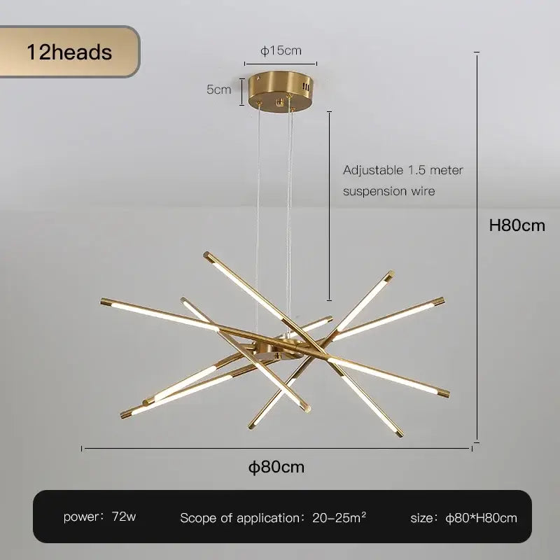 Modern black and gold led ceiling chandelier with twelve illuminated arms for living room decorbites black led lighting