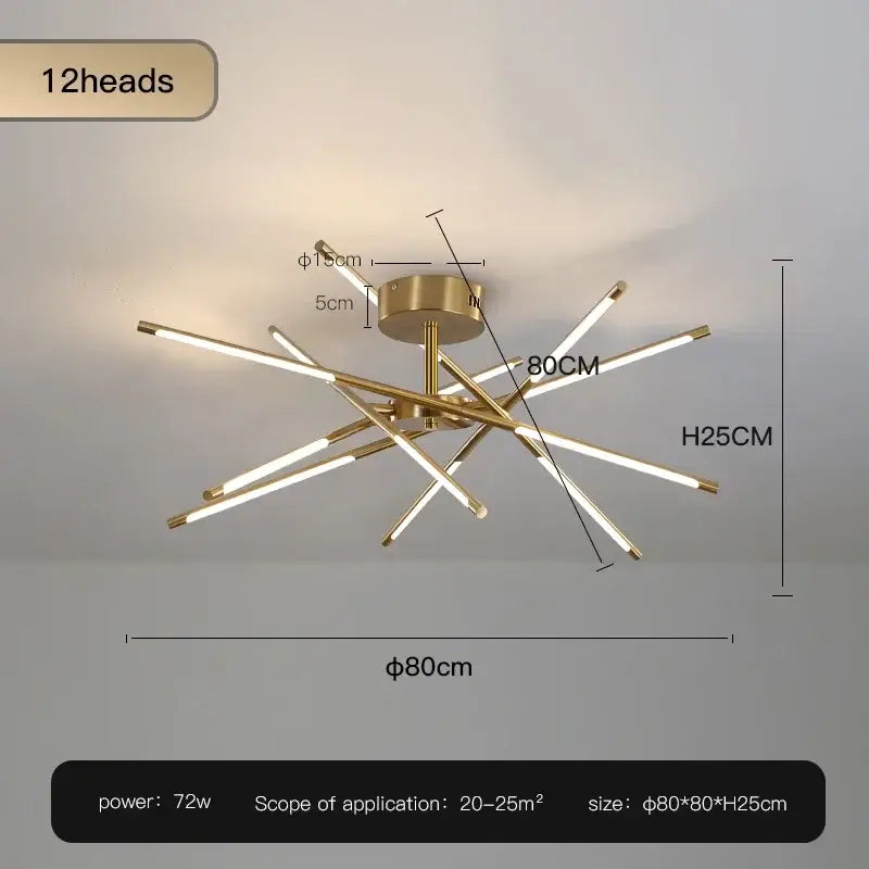Modern black and gold led ceiling chandelier with twelve illuminated arms for living room decorbites black led lighting