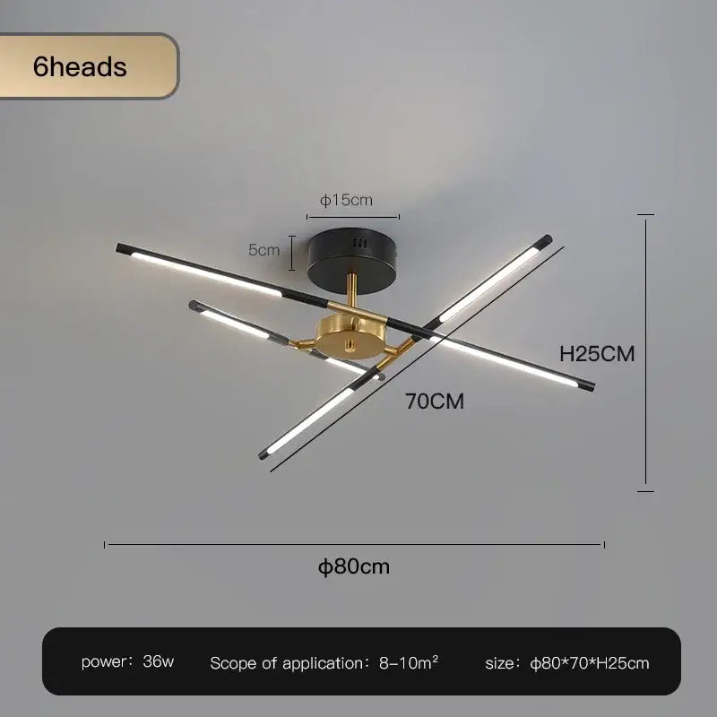 Modern black and gold led ceiling chandelier with six sleek black led arms and brass fixture for living room decorbites black led