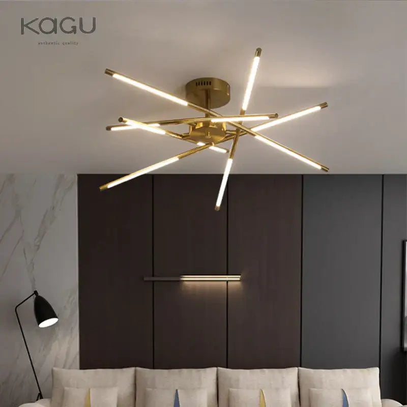 Modern black and gold led ceiling chandelier with gold-toned angular led rods for living room decorbites black led light