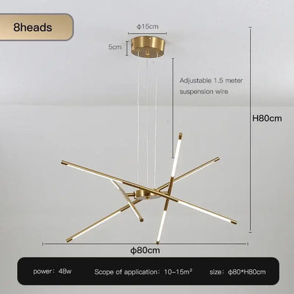 Modern black and gold led ceiling chandelier with eight illuminated arms for living room decorbites black led lighting