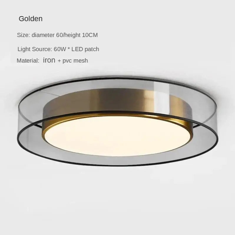 Modern black and gold led ceiling light with golden iron frame and transparent pvc mesh rings for living room ceiling light
