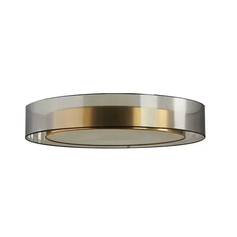Modern black and gold led ceiling light with a sleek metallic frame and translucent glass panels for living room