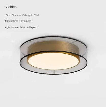 Modern black and gold led ceiling light with iron and pvc mesh design featuring an illuminated led patch for living room