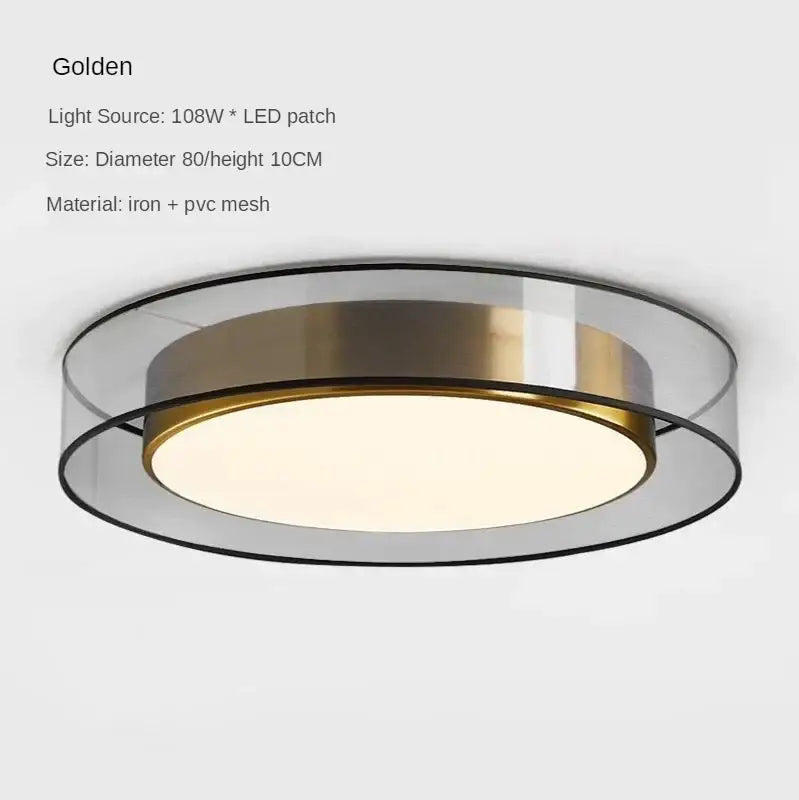 Modern black and gold led ceiling light with golden iron frame and clear acrylic rings for living room lighting
