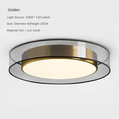 Modern black and gold led ceiling light with golden iron frame and clear acrylic rings for living room lighting