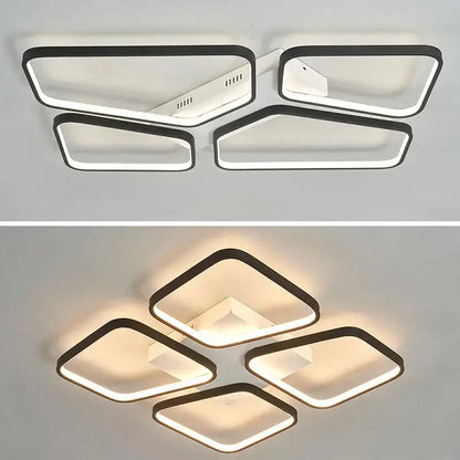 Modern black and gold decorbites black led chandelier ceiling light with rectangular and diamond panels for living room decor