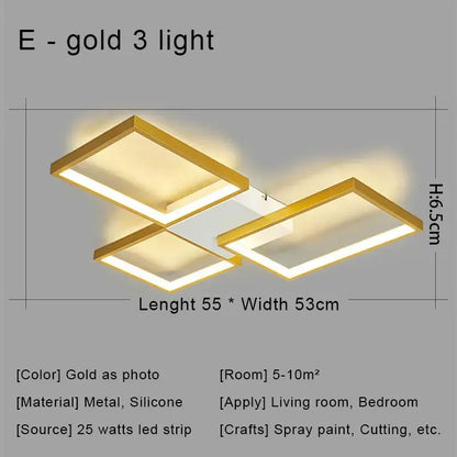 Modern black and gold LED chandelier ceiling light with gold rectangular panels and sleek metallic frame for living room decorbites black LED