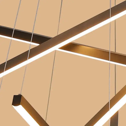Modern black and gold led chandelier with sleek metal frames and bright white led strips for decorbites black stair lighting