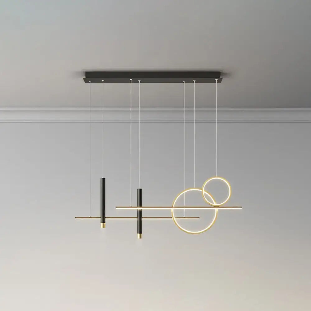 Modern black and gold geometric metal dinner suspension lamp with intersecting circles and led island pendant design