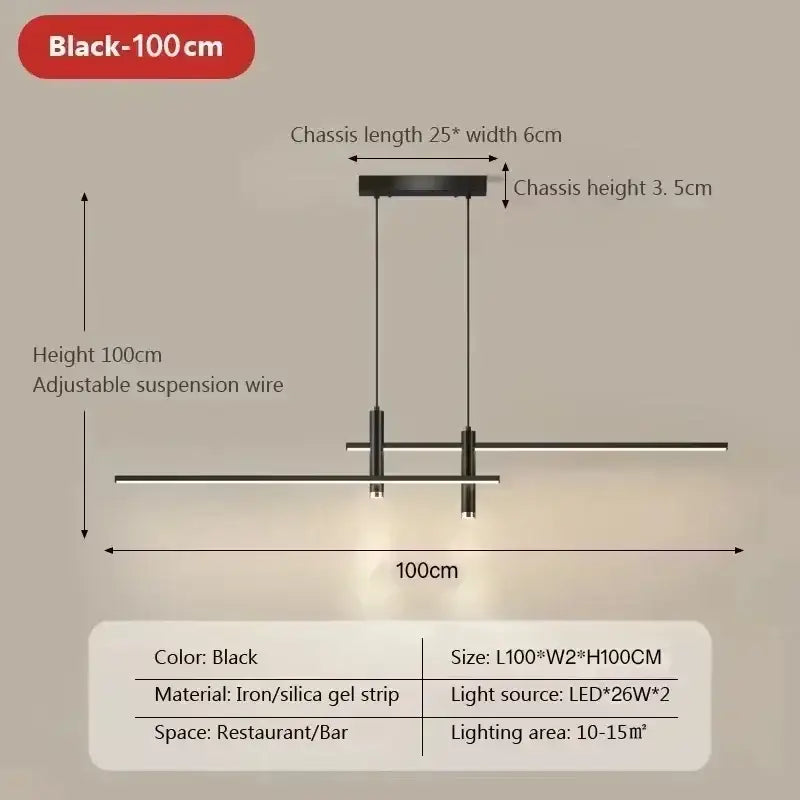 Modern black and gold led pendant light with iron and silica gel strip construction for minimalist dining room use